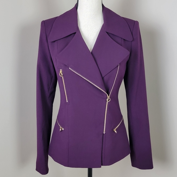 Calvin Klein Jackets & Blazers - Calvin Kline Aubergine Eggplant Asymmetrical Zip Front Jacket Sz 0